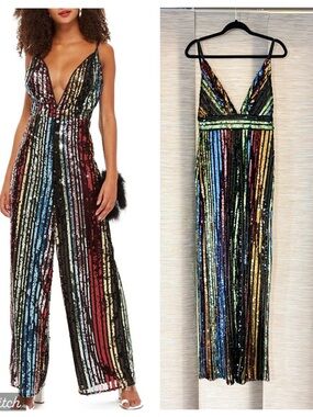 Funky Fashion Nova Multicolor Sequin V-Neck Jumpsuit